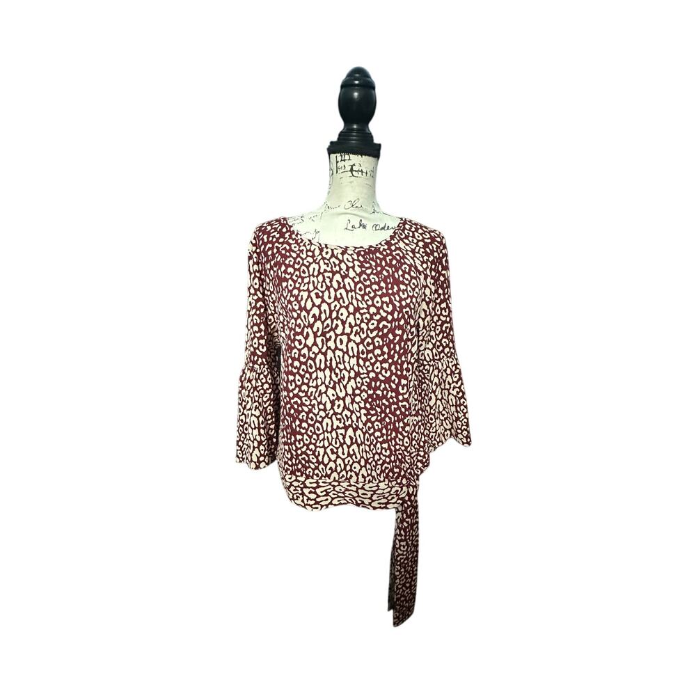 Michael Kors Leopard Print Tie-Waist Blouse Size M